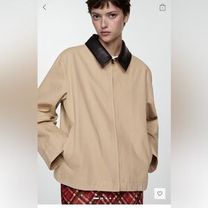 Mango Barn Jacket with Black Leather Collar